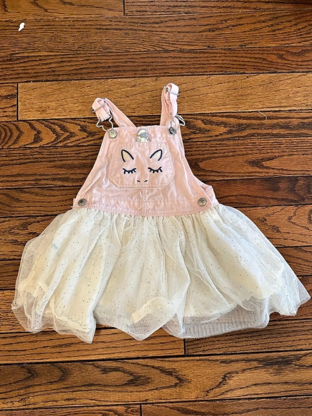 OshKosh B'gosh Unicorn Denim Overalls Dress Girls 4T Pink & White